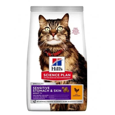 Hills Feline Adult Sensitive Stomach корм для котів з куркою, м'ясом та рисом