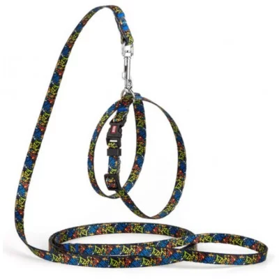 Комплект із нейлону з візерунком CRAZY регул. шлея та повідок