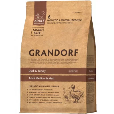Grandorf Dog Duck&Turkey  Medium&Maxi Сухий корм для дорослих собак з качкою та індичкою