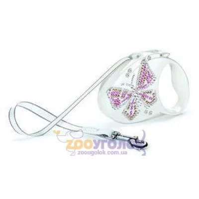 Flexi Повідець-рулетка Glam S білий перламутр стрічка, довжина 3 м, вага до 12 кг