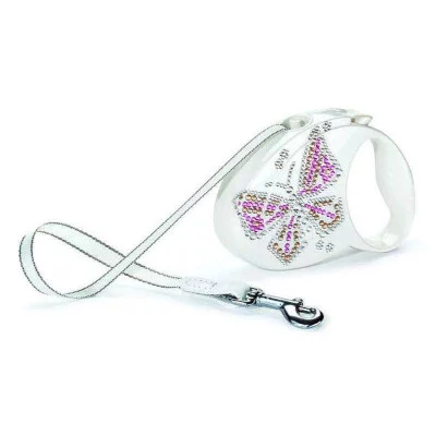 Flexi Повідець-рулетка Glam M білий перламутр стрічка, довжина 5 м, вага до 25 кг