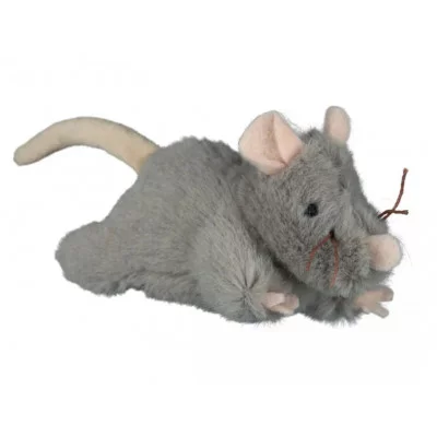 Іграшка для котів Мишка плюшева сіра з пищавкою 15 см