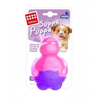 GiGwi Suppa Puppa  Іграшка для собак Бегемотик з пищалкою, рожевий. 9 см. гума