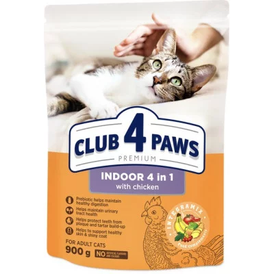 CLUB 4 PAWS Повнораціонний сухий корм для дорослих котів індор 4 в 1