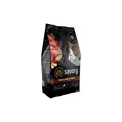 Savory Adult Cat Sensitive Digestion для котів з чутливим травленням зі свіжим ягням та індичкою
