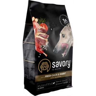 Savory Dog Adult для дорослих собак усіх порід зі свіжою качкою та кроликом