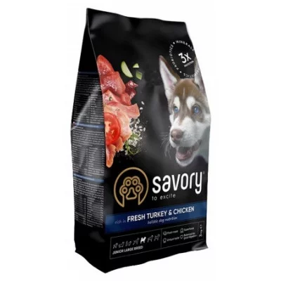 Savory Dog Junior Large для цуценят великих порід зі свіжою індичкою та куркою