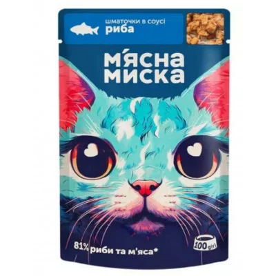 М'ясна миска шматочки в соусі пауч для дорослих котів 10 гр