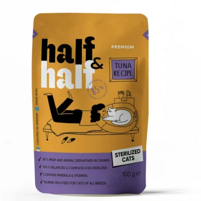 Half&Half Корм вологий  для стерилізованих котів, шматочкиу соусі, 100 г