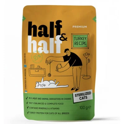 Half&Half Корм вологий  для стерилізованих котів, шматочкиу соусі, 100 г