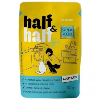 Half&Half Корм вологий для дорослих котів, шматочки у желе, 100 г
