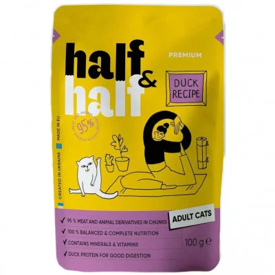 Half&Half Корм вологий для дорослих котів, шматочки у желе, 100 г