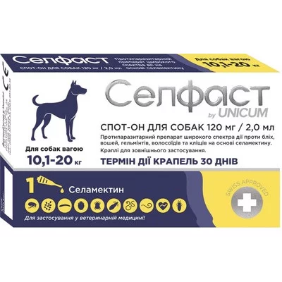 Unicum Селфаст Краплі від бліх, кліщів та гельмінтів на холку для собак