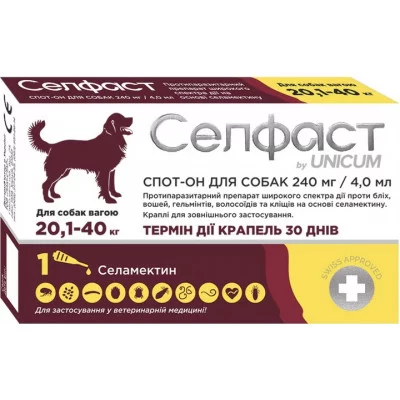Unicum Селфаст Краплі від бліх, кліщів та гельмінтів на холку для собак