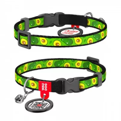 Collar  WAUDOG Nylon Нашийник для кота  з малюнком Авокадо ширина 10 мм, довжина 20-30 см