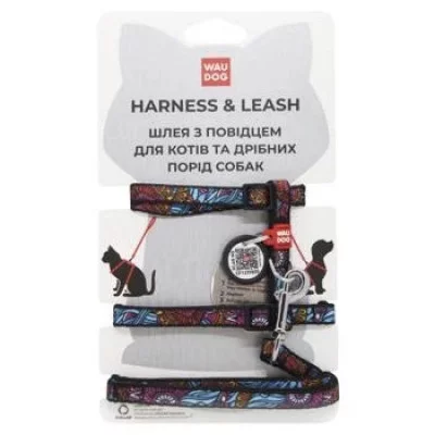 WAUDOG Nylon Шлея з повідцем для котів з QR паспортом, малюнок Літо