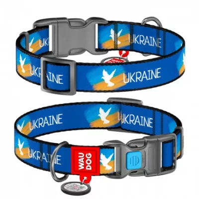 Нашийник для собак нейлоновий WAUDOG Nylon з QR-паспортом, малюнок Прапор, пластиковий фастекс