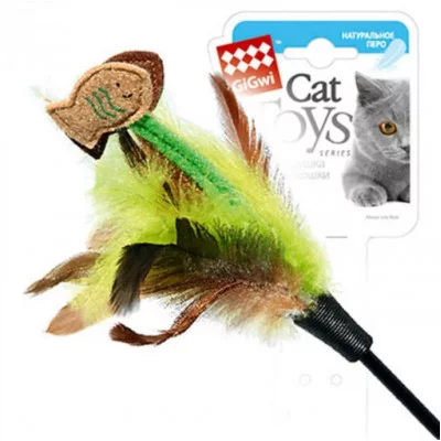 GiGwi Teaser Дражнилка з рибками на стеку, перо, пластик, текстиль
