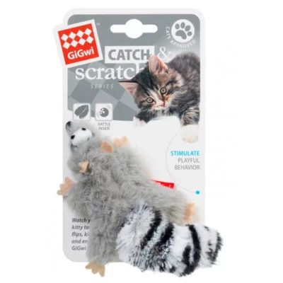 GiGwi CATCH&scratch Іграшка для котів Єнот з котячою м'ятою штучне хутро, котяча м'ята