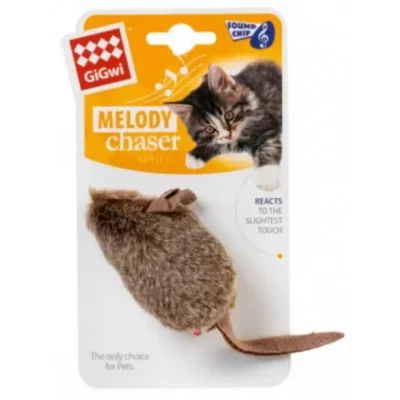 GiGwi Melody chaser Іграшка для котів Мишка зі звуковим чіпом, штучне хутро, 13 см