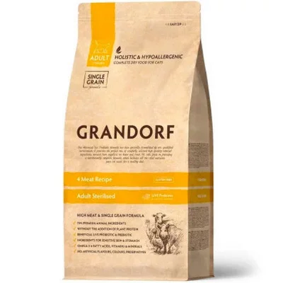 Grandorf Living Probiotics 4 MEAT & BROWN RICE STERILIZED сухий корм для стерилізованих кішок 4 види