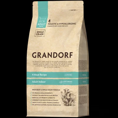 Grandorf Living Probiotics 4 MEAT & BROWN RICE INDOOR Сухий корм для дорослих кішок 4 види м'яса