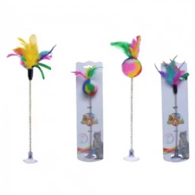 Іграшка для котів CROCI дражнилка на присосці, з пір'ям, 29 см