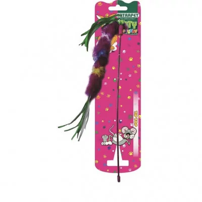 Іграшка для котів Caty funny дразнилка з різнобарвним пір'ям ,45см